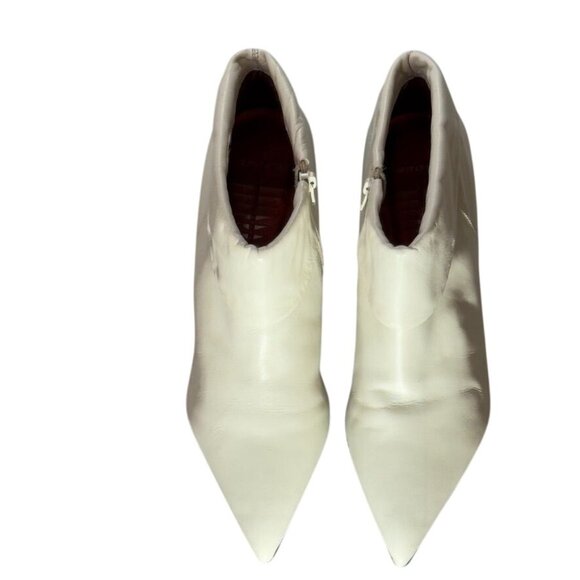 BRONX Vivian Women's Pointed-Toe White Leather Ankle Booties Heels Size 8.5M - Picture 3 of 10